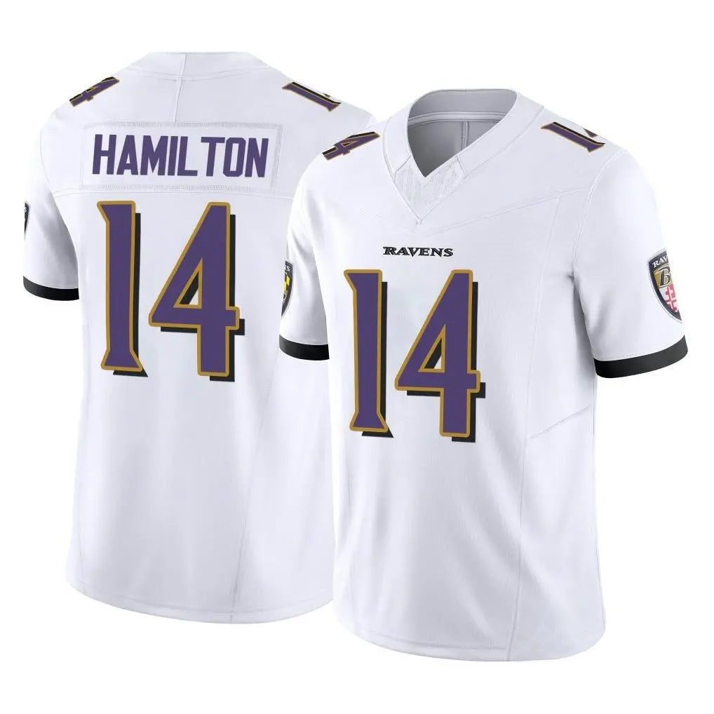 Perkns B.Ravens #14 Kyle Hamilton Player White Vapor F.U.S.E. Limited Elite Home Game Stitched Jerseys