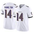 Perkns B.Ravens #14 Kyle Hamilton Player White Vapor F.U.S.E. Limited Elite Home Game Stitched Jerseys