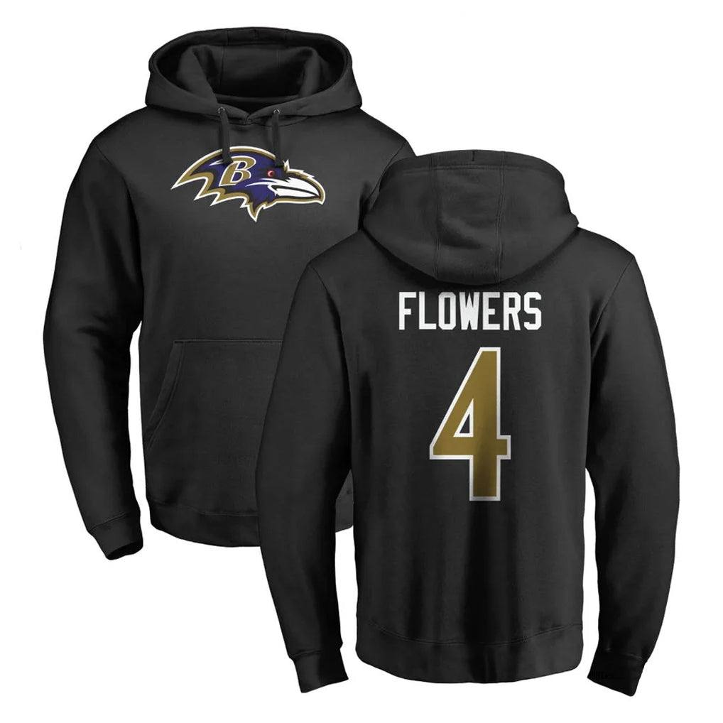 Perkns B.Ravens #4 Zay Flowers Player Black Pullover Hoodie Stitched Jerseys