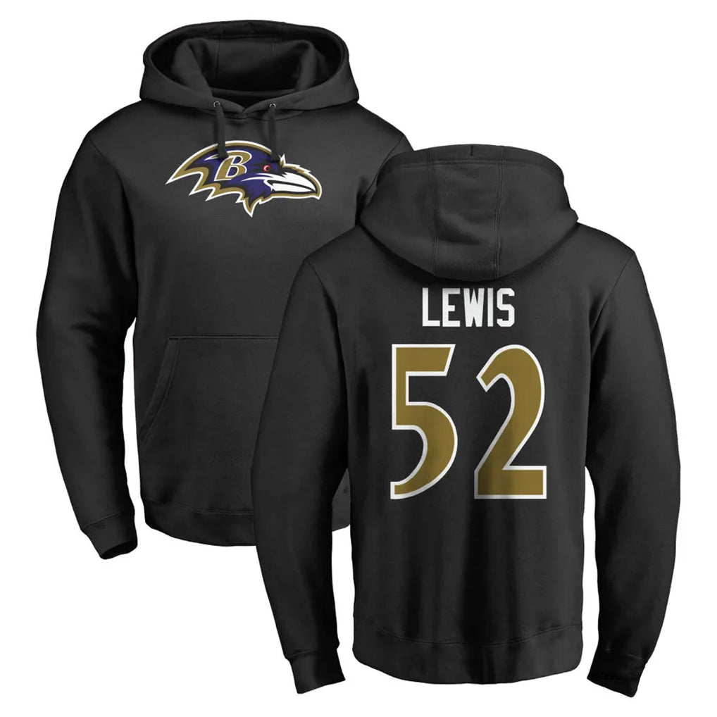 Perkns B.Ravens #52 Ray Lewis Player Black Pullover Hoodie Stitched Jerseys