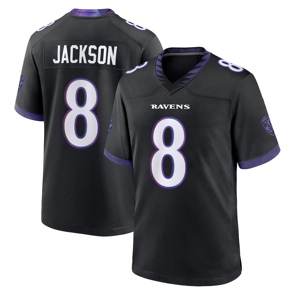 Perkns B.Ravens #8 Lamar Jackson Player Black Home Game Stitched Jerseys