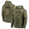Perkns B.Ravens #8 Lamar Jackson Player Olive Salute to Service Pullover Hoodie Stitched Jerseys