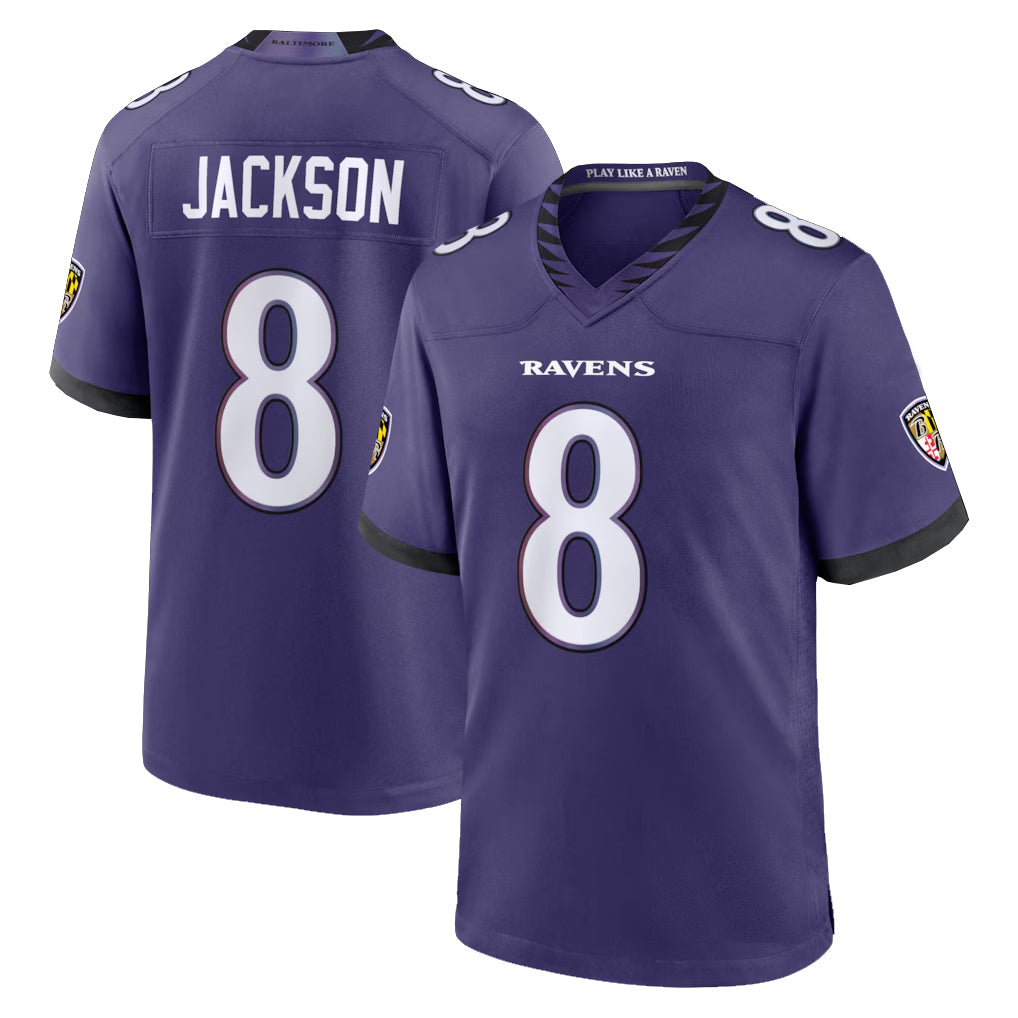 Perkns B.Ravens #8 Lamar Jackson Player Purple Home Game Stitched Jerseys