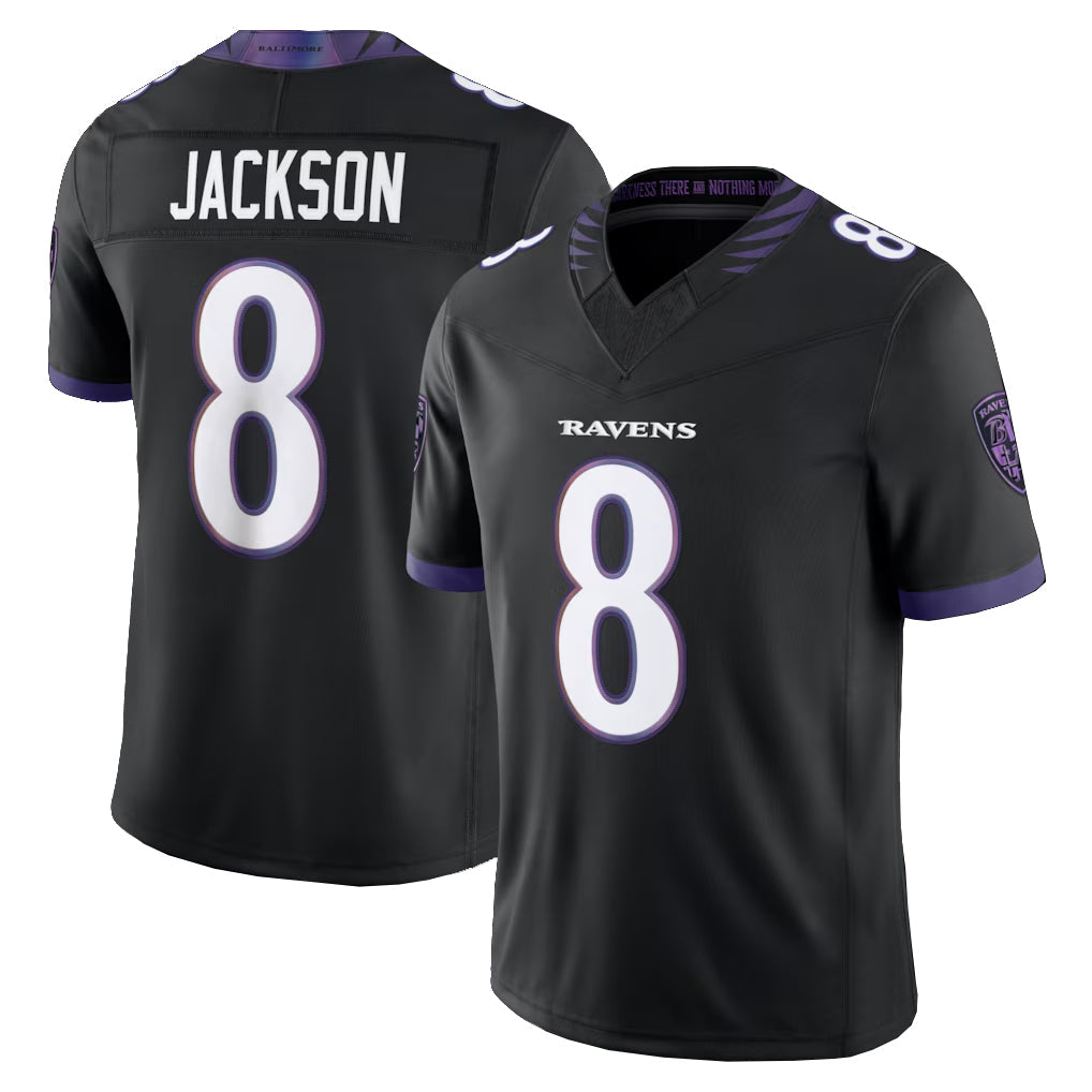 Perkns B.Ravens #8 Lamar Jackson Player Black Limited Elite Home Game Stitched Jerseys
