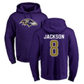 Perkns B.Ravens #8 Lamar Jackson Player Purple Salute to Service Pullover Hoodie Stitched Jerseys