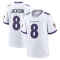 Perkns B.Ravens #8 Lamar Jackson Player White Home Game Stitched Jerseys