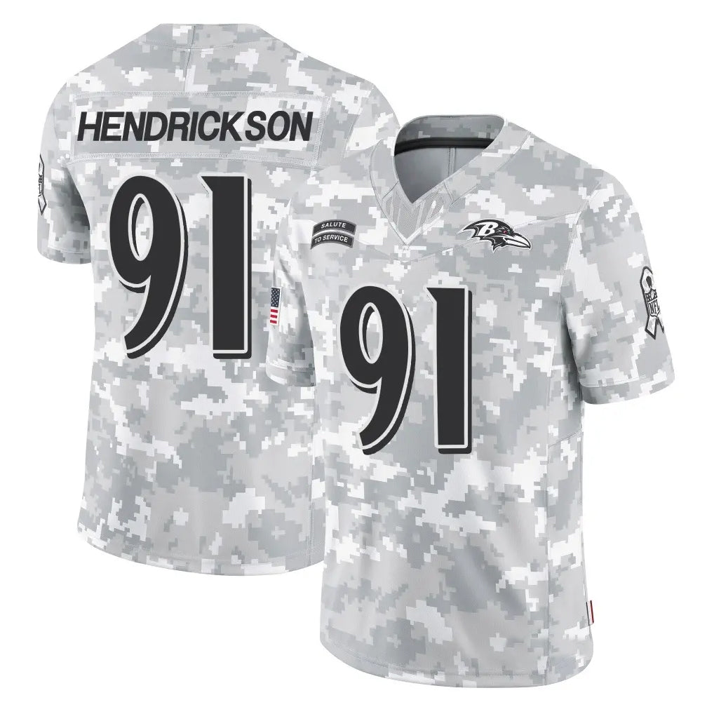 Perkns B.Ravens #91 Trey Hendrickson Player Arctic Camo Salute to Service Limited Stitched Jerseys