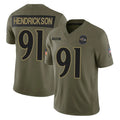 Perkns B.Ravens #91 Trey Hendrickson Player Olive Salute To Service Limited Home Game Stitched Jerseys