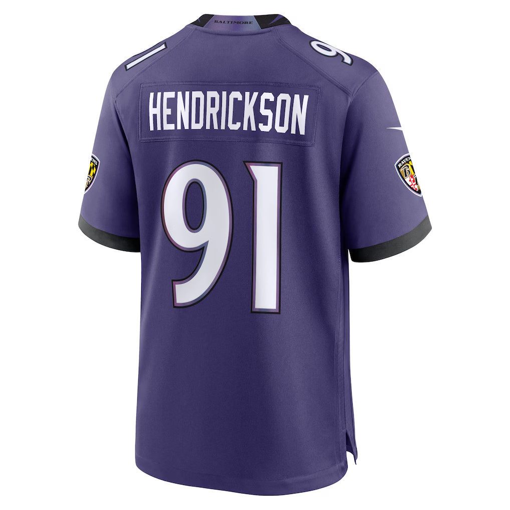 Perkns B.Ravens #91 Trey Hendrickson Player Purple Home Game Stitched Jerseys