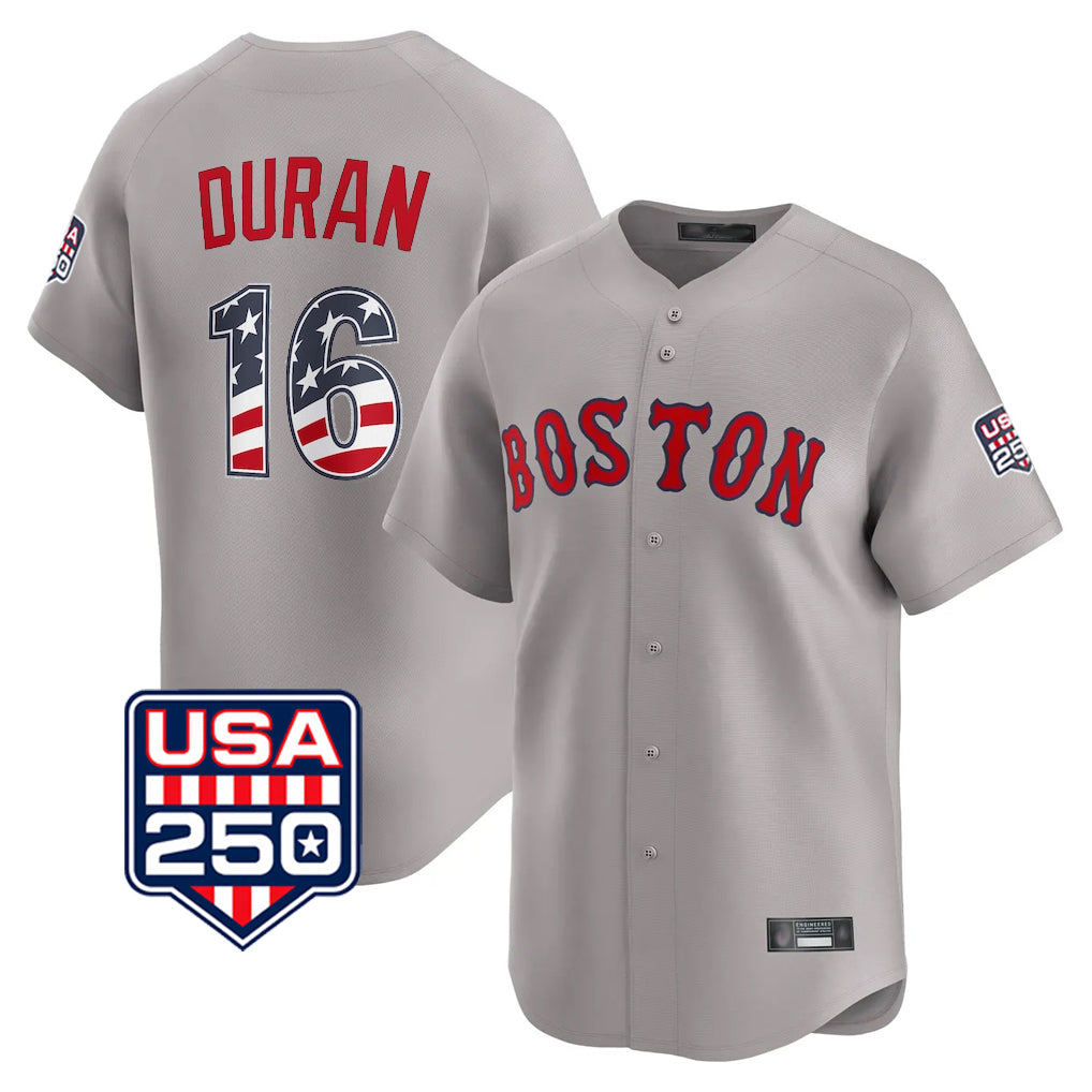 Perkns B.Red Sox #16 Jarren Duran Player Gray Road USA 250 Fourth of July Limited Home Game Stitched Jerseys