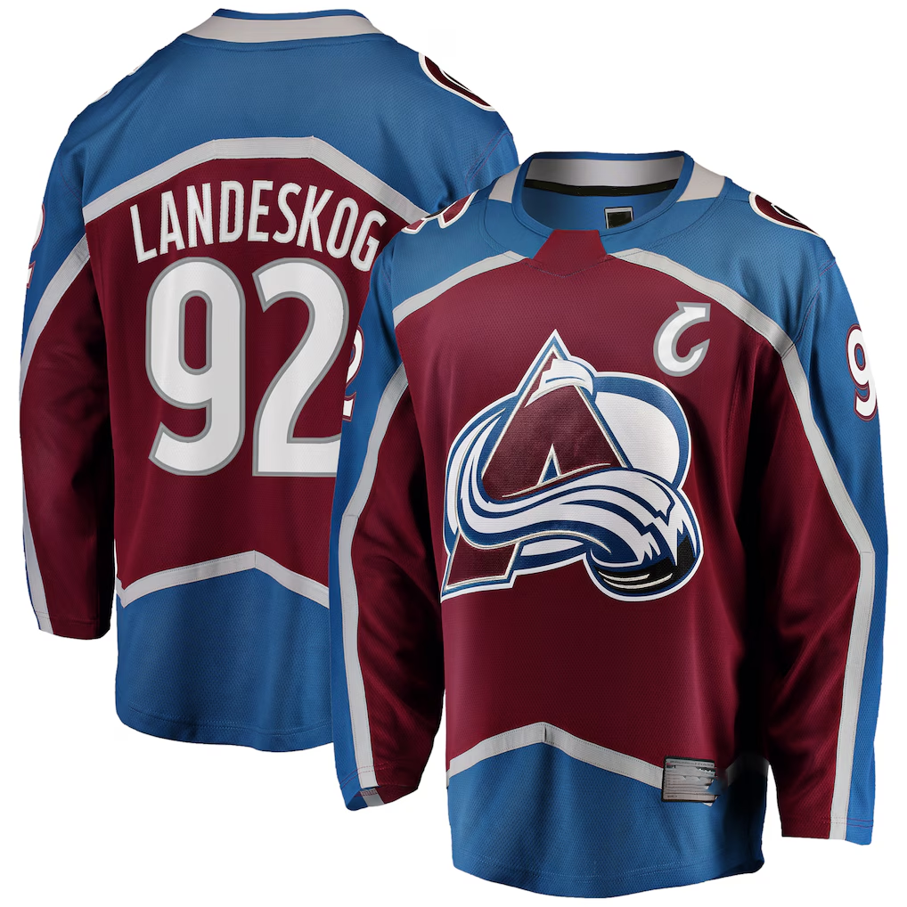 Perkns C.Avalanche #92 Gabriel Landeskog Burgundy Captain Patch Home Breakaway Jerseys