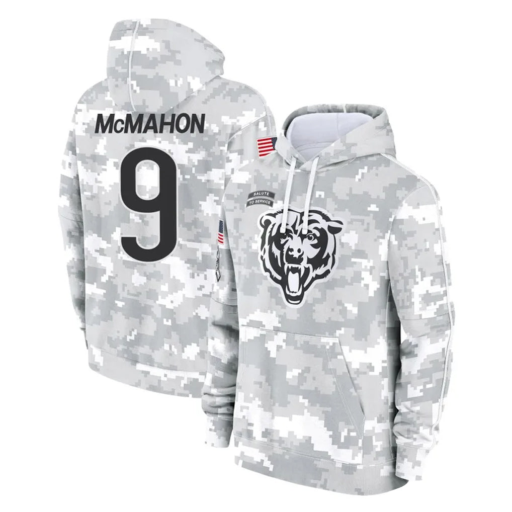 Perkns C.Bears #9 Jim McMahon Player Arctic Camo Salute to Service Pullover Hoodies Limited Stitched Jerseys