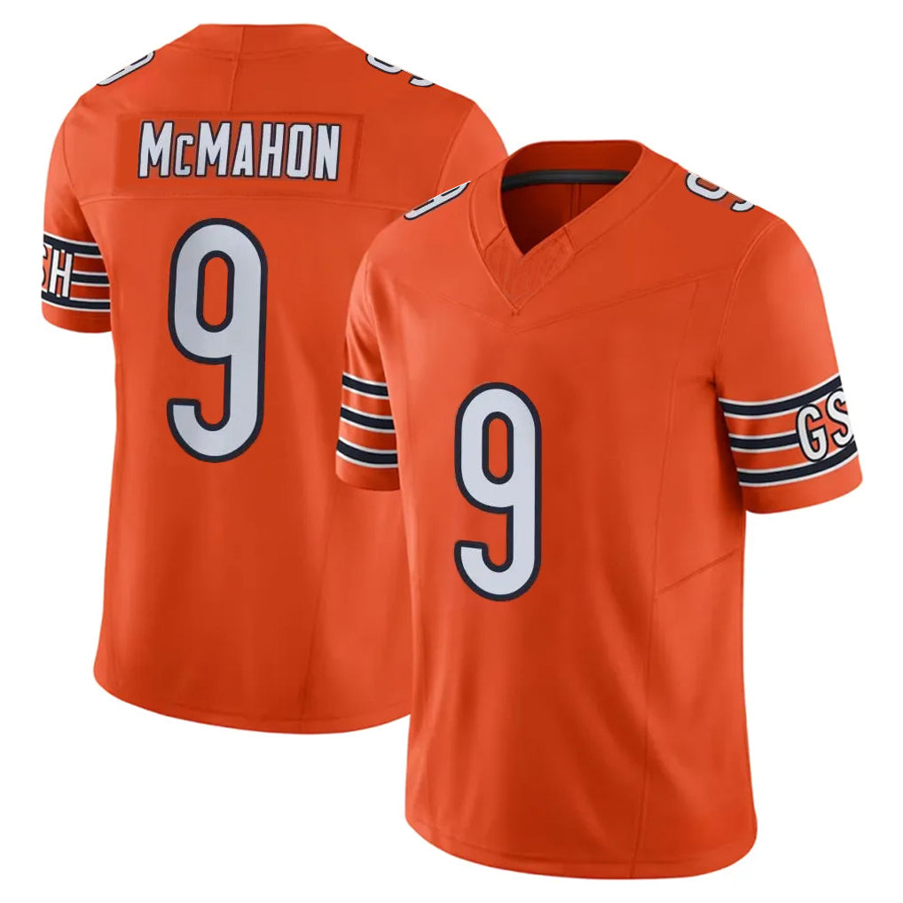 Perkns C.Bears #9 Jim McMahon Player Orange Vapor F.U.S.E. Limited Home Game Stitched Jerseys