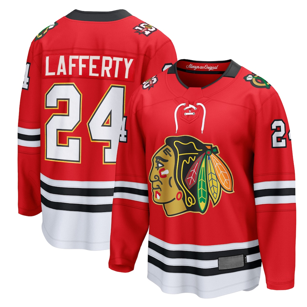 Perkns C.Blackhawks #24 Sam Lafferty Red Centennial Breakaway Player Jerseys