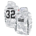 Perkns C.Browns #32 Jim Brown Player Arctic Camo Salute to Service Hoodies Limited Game Stitched Jerseys