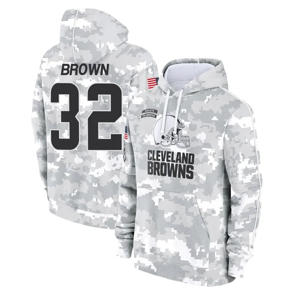 Perkns C.Browns #32 Jim Brown Player Arctic Camo Salute to Service Hoodies Limited Game Stitched Jerseys