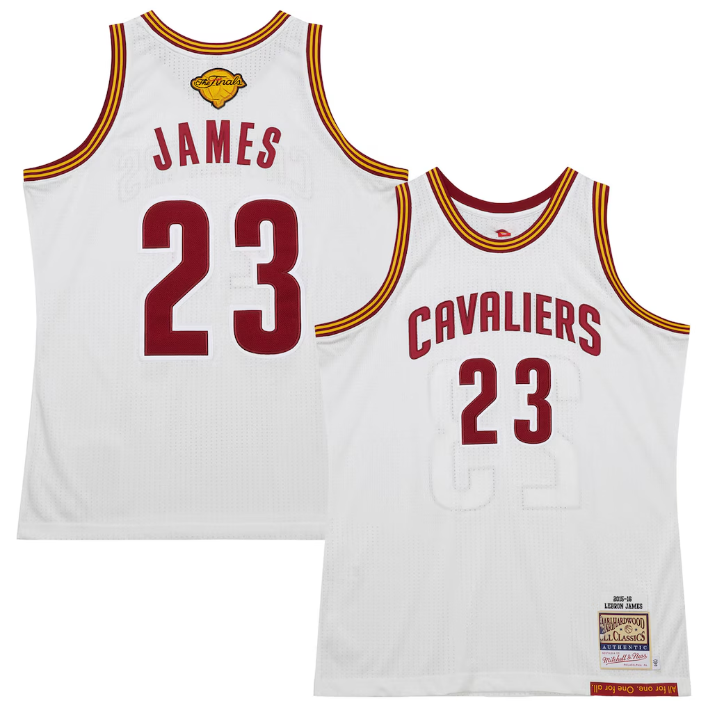 Perkns C.Cavaliers #23 LeBron James Mitchell & Ness White 2015-16 Hardwood Classics Authentic Jerseys