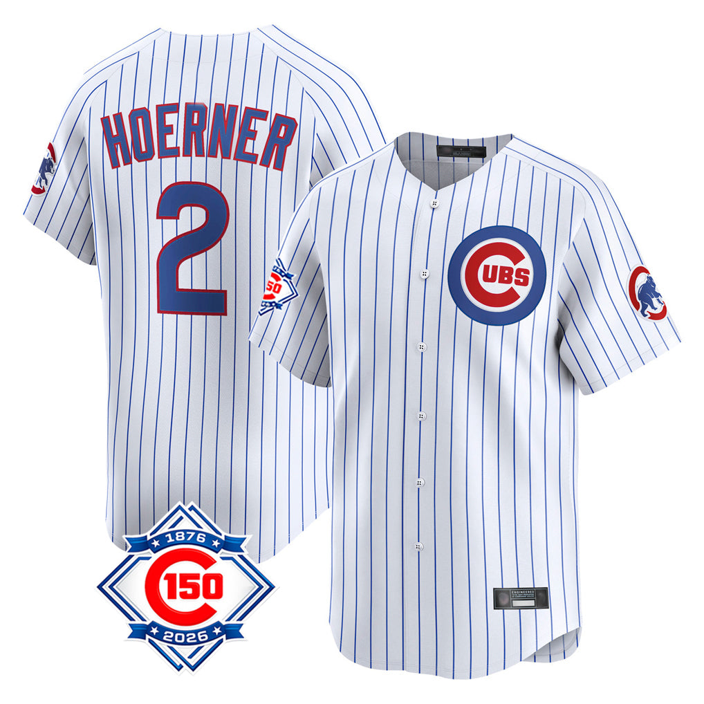 Perkns C.Cubs #2 Nico Hoerner Player White 150th Anniversary Limited Home Game Stitched Jerseys