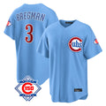 Perkns C.Cubs #3 Alex Bregman Light Blue 150th Anniversary Home Game Stitched Jerseys
