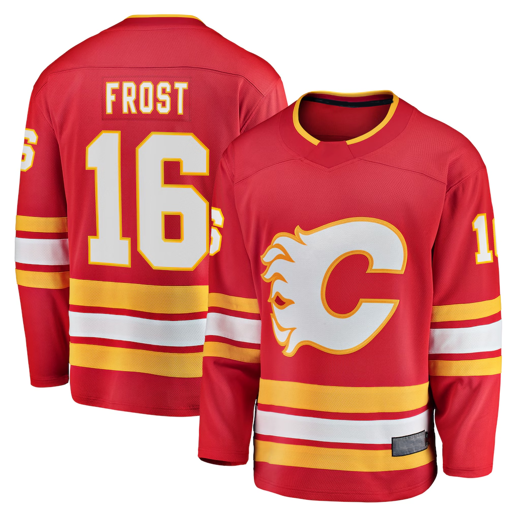 Perkns C.Flames #16 Morgan Frost Red Home Breakaway Jerseys