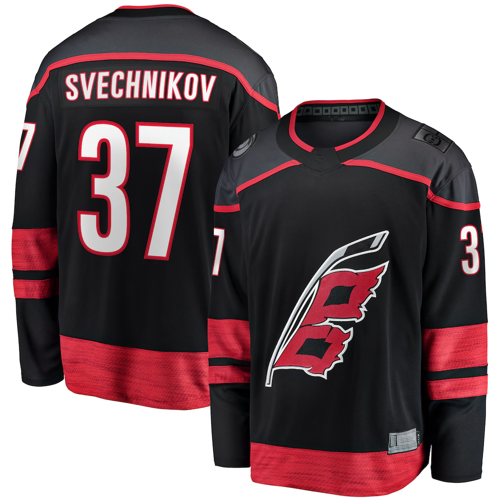 Perkns C.Hurricanes #37 Andrei Svechnikov Black Home Breakaway Stitched Jerseys