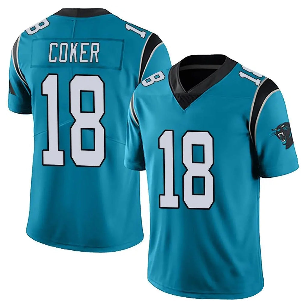 Perkns C.Panthers #18 Jalen Coker Player Blue Vapor Untouchable Limited Game Stitched Jerseys