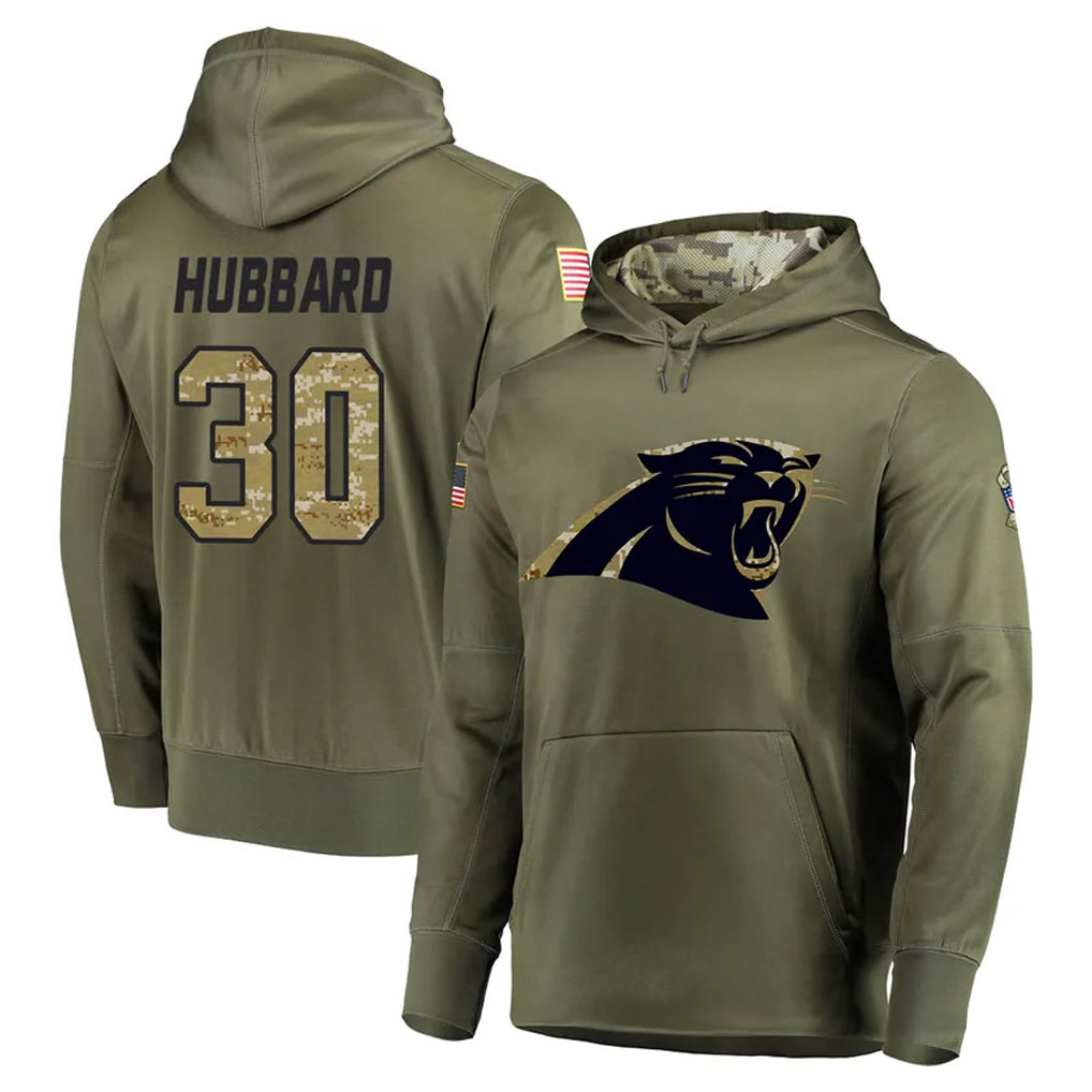 Perkns C.Panthers #30 Chuba Hubbard Player Olive Salute to Service Hoodies Stitched Jerseys