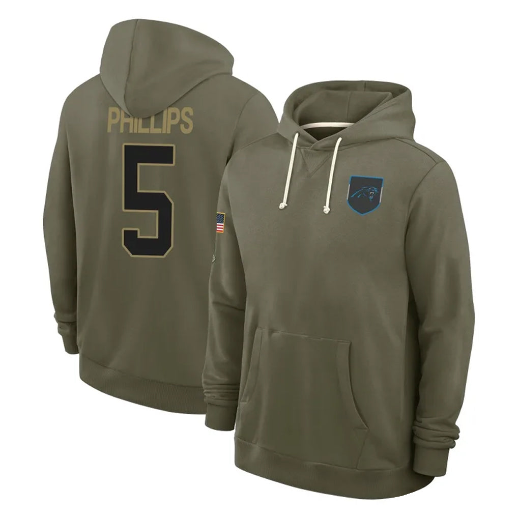 Perkns C.Panthers #5 Jaelan Phillips Player Olive Salute to Service Hoodies Game Stitched Jerseys