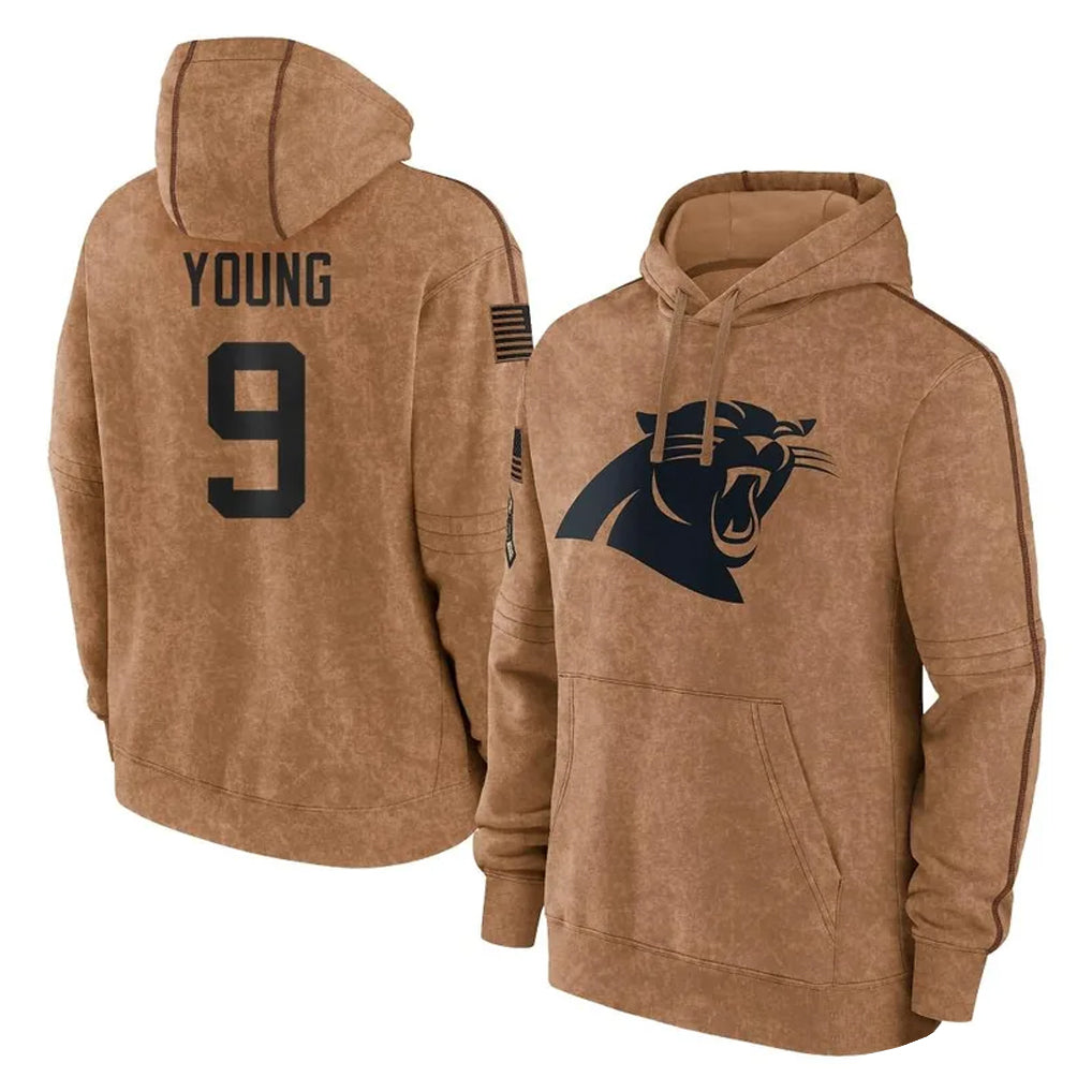 Perkns C.Panthers #9 Bryce Young Player Brown Salute to Service Hoodies Limited Stitched Jerseys