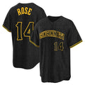 Perkns C.Reds #14 Pete Rose Player Black Snake Skin City Home Stitched Jerseys