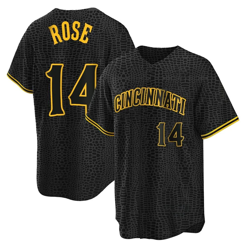 Perkns C.Reds #14 Pete Rose Player Black Snake Skin City Home Stitched Jerseys