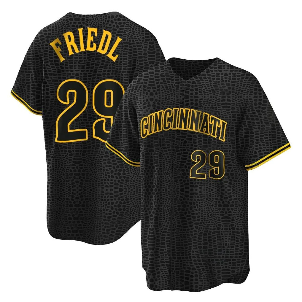 Perkns C.Reds #29 TJ Friedl Player Black Snake Skin City Home Stitched Jerseys