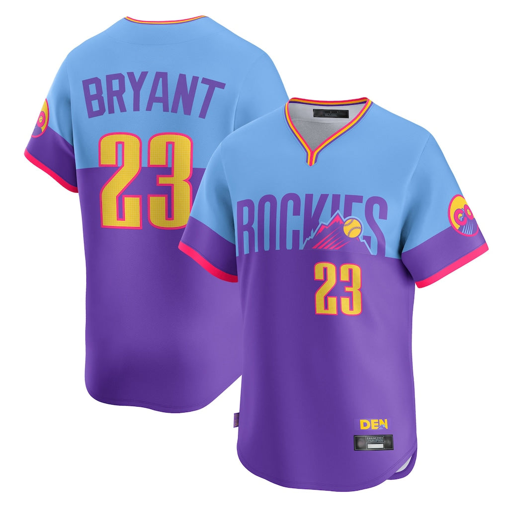 Perkns C.Rockies #23 Kris Bryant Player Purple-Light Blue City Connect Limited Home T-shirt Stitched Jerseys