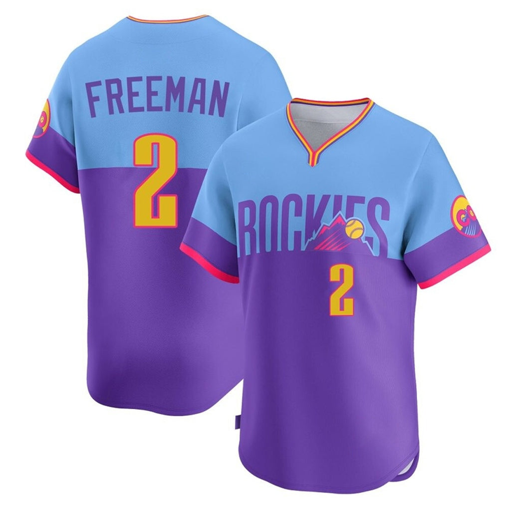 Perkns C.Rockies #2 Tyler Freeman Player Purple-Light Blue City Connect Limited Home T-shirt Stitched Jerseys
