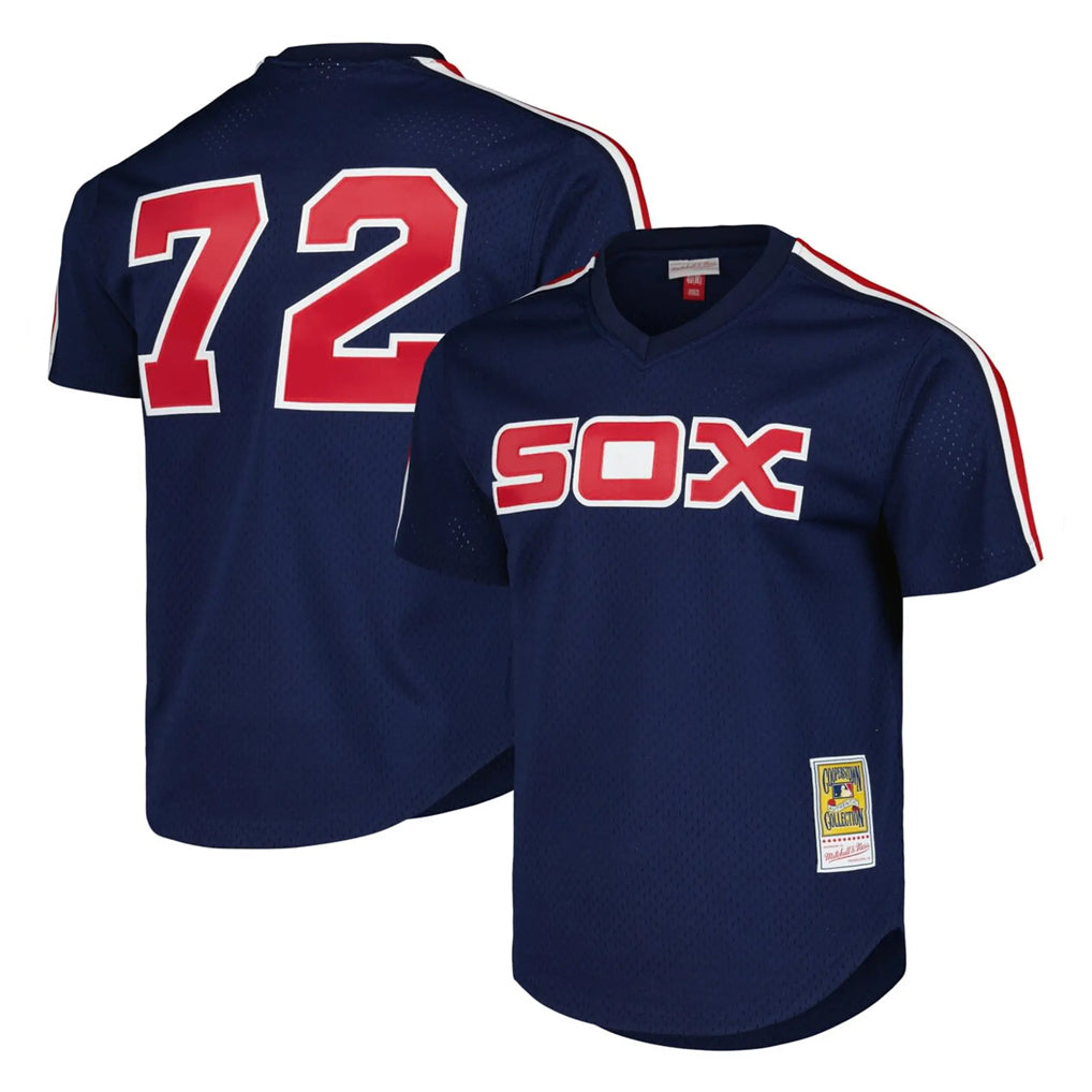 Perkns C.White Sox #72 Carlton Fisk Player Navy Mitchell & Ness Cooperstown Collection Mesh Game Stitched Jerseys