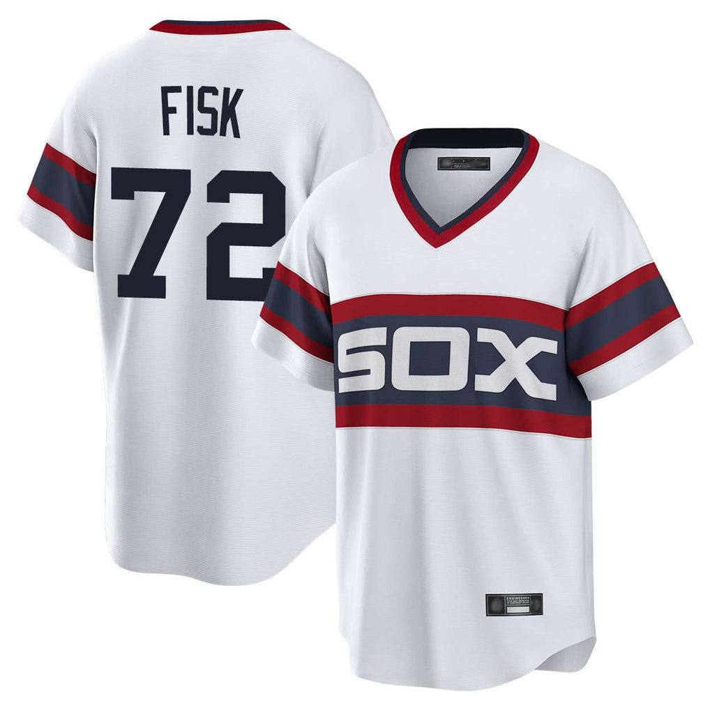 Perkns C.White Sox #72 Carlton Fisk Player White T-shirt Home Game Stitched Jerseys