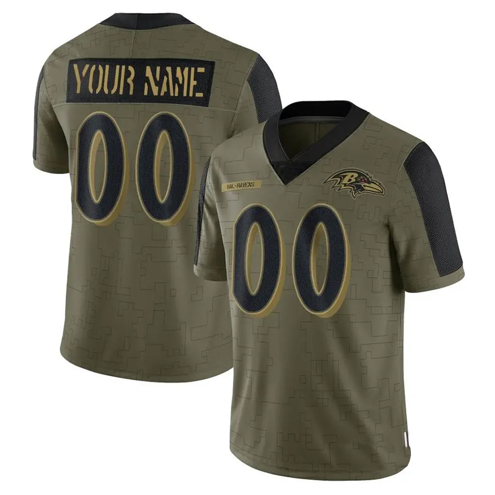Perkns Custom B.Ravens Olive Salute To Service Limited Game Any Name & Numbers Stitched Jerseys