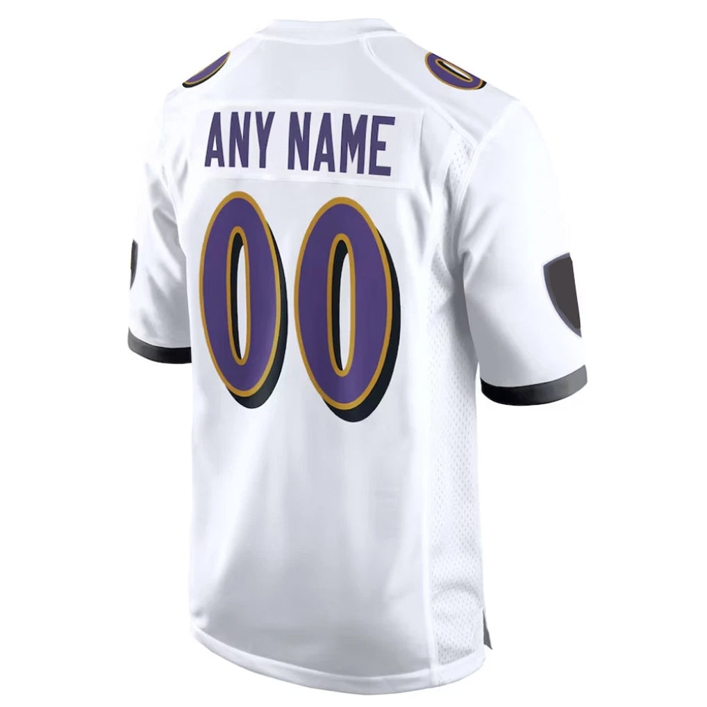 Perkns Custom B.Ravens White Alternate Home Game Any Name & Numbers Stitched Jerseys