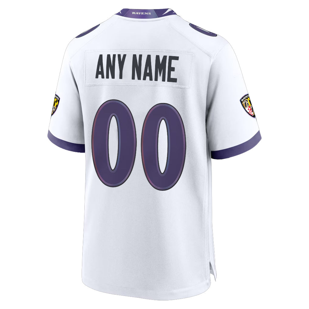 Perkns Custom B.Ravens White Home Game Any Name & Numbers Stitched Jerseys