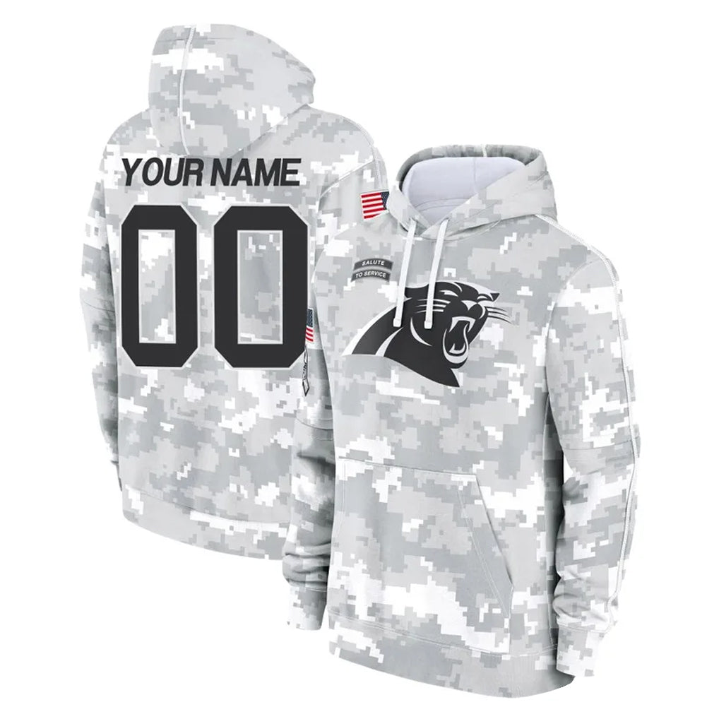 Perkns Custom C.Panthers Arctic Camo Salute to Service Pullover Hoodies Any Name & Numbers Stitched Jerseys