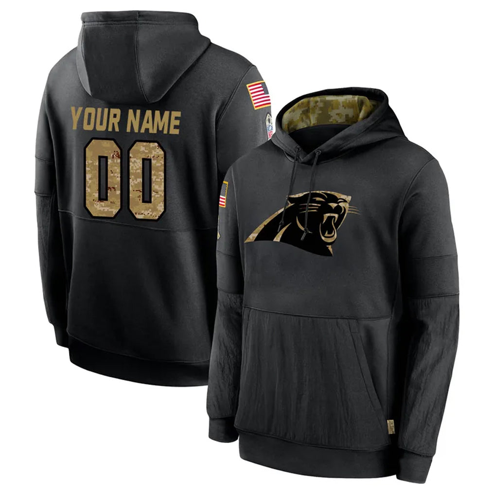 Perkns Custom C.Panthers Black Salute to Service Pullover Hoodies Any Name & Numbers Stitched Jerseys