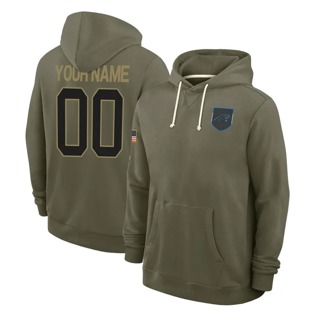Perkns Custom C.Panthers Olive Salute to Service Hoodies Game Any Name & Numbers Stitched Jerseys