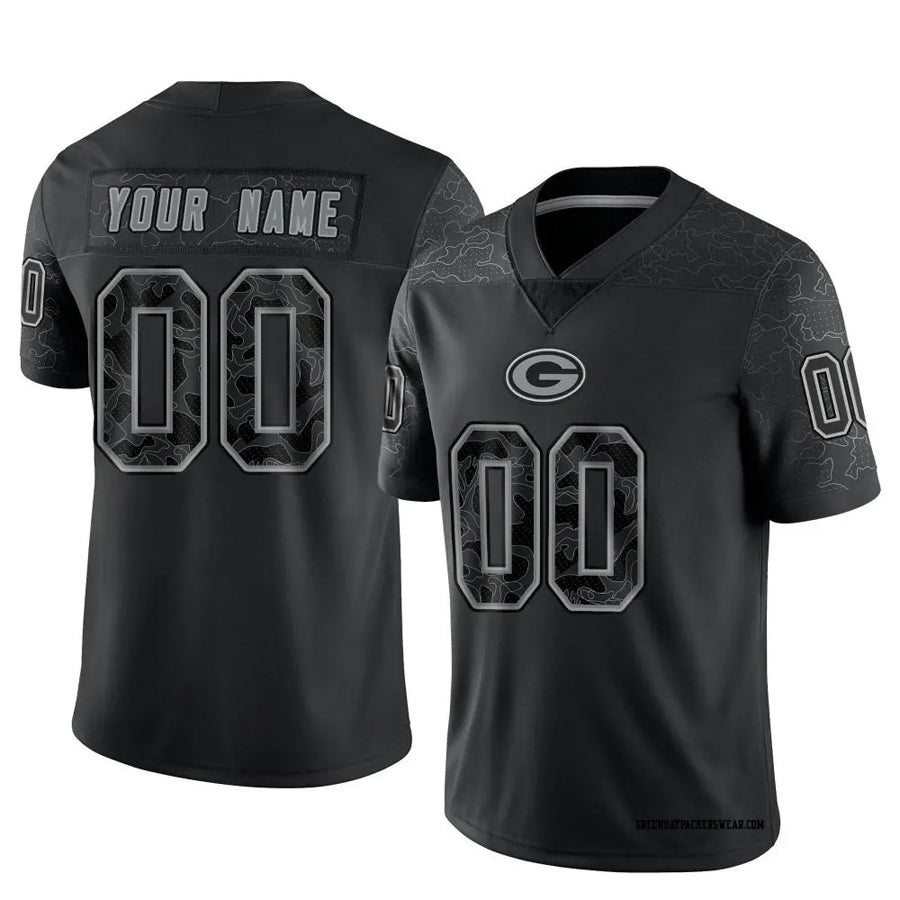 Perkns Custom GB.Packers Black REFLECTIVE Limited Stitched Jerseys