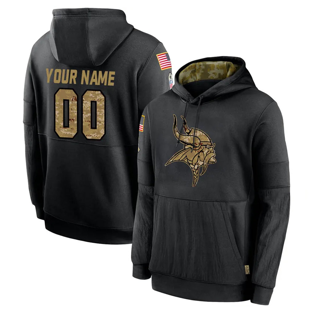 Perkns Custom MN.Vikings Black Salute to Service Hoodies Limited Game Any Name & Numbers Stitched Jerseys