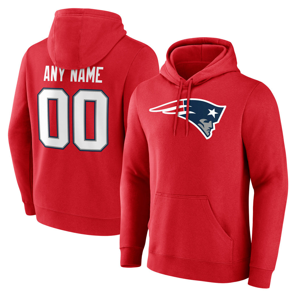 Perkns Custom NE.Patriots Red LOGO Pullover Hoodies Home Game Any Name & Numbers Stitched Jerseys