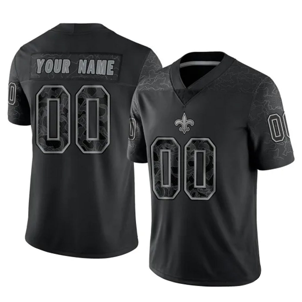 Perkns Custom NO.Saints Black Limited Reflective Home Game Any Name & Numbers Stitched Jerseys