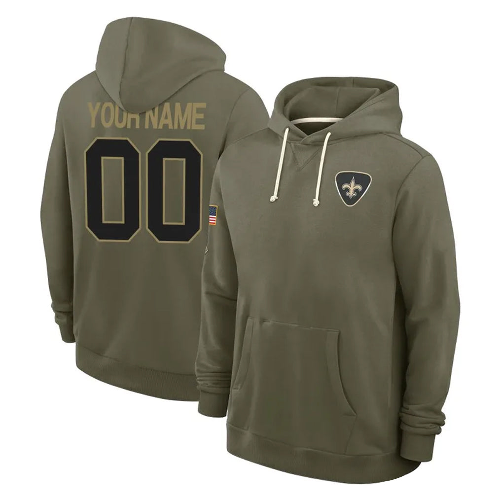 Perkns Custom NO.Saints Olive Salute to Service Pullover Hoodies Limited Any Name & Numbers Stitched Jerseys