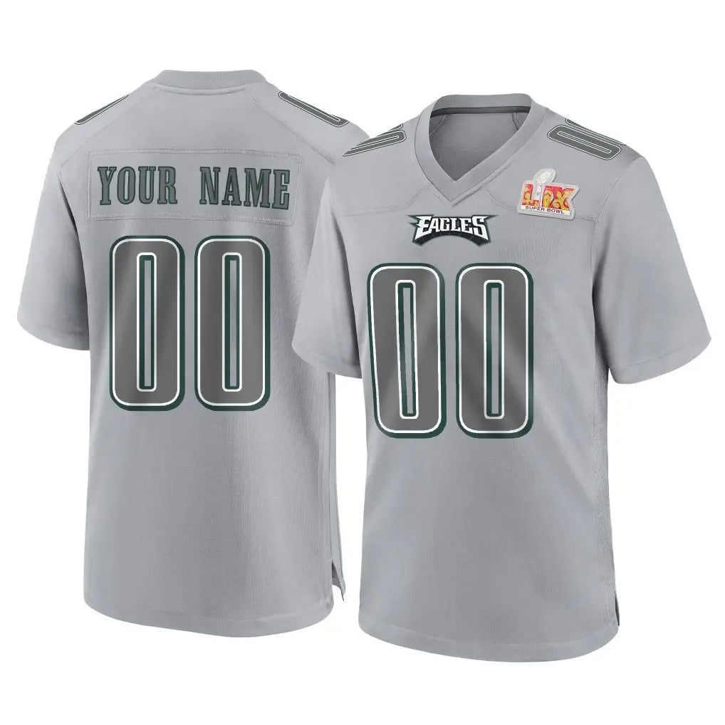 Perkns Custom P.Eagles Gray Atmosphere Fashion Super Bowl LIX Home Game Any Name & Numbers Stitched Jerseys