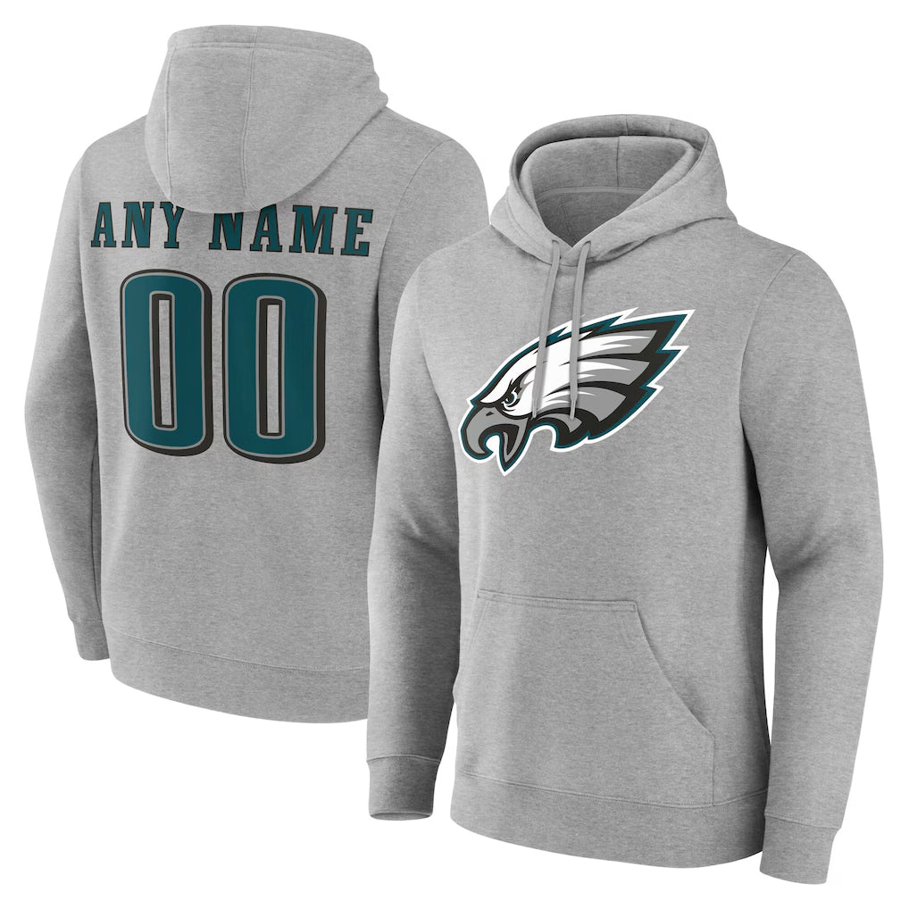 Perkns Custom P.Eagles Gray LOGO Pullover Hoodies Home Game Any Name & Numbers Stitched Jerseys