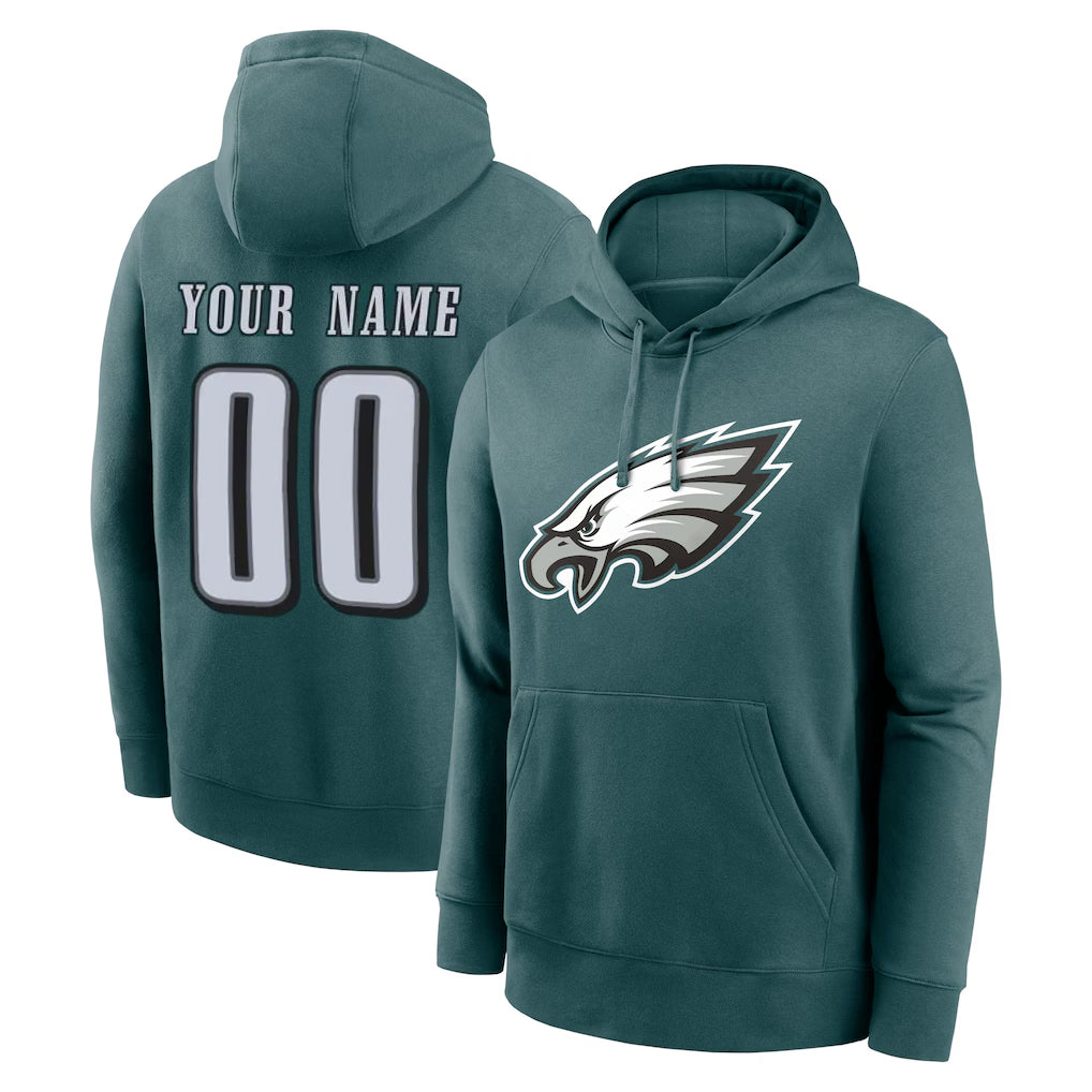 Perkns Custom P.Eagles Midnight Green Performance Pullover Hoodies Home Game Any Name & Numbers Stitched Jerseys